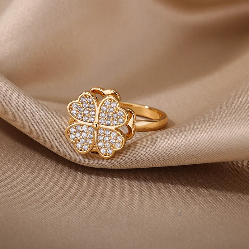 Anti-Stress Ring Spinning Ring 4-Leaf Clover gold