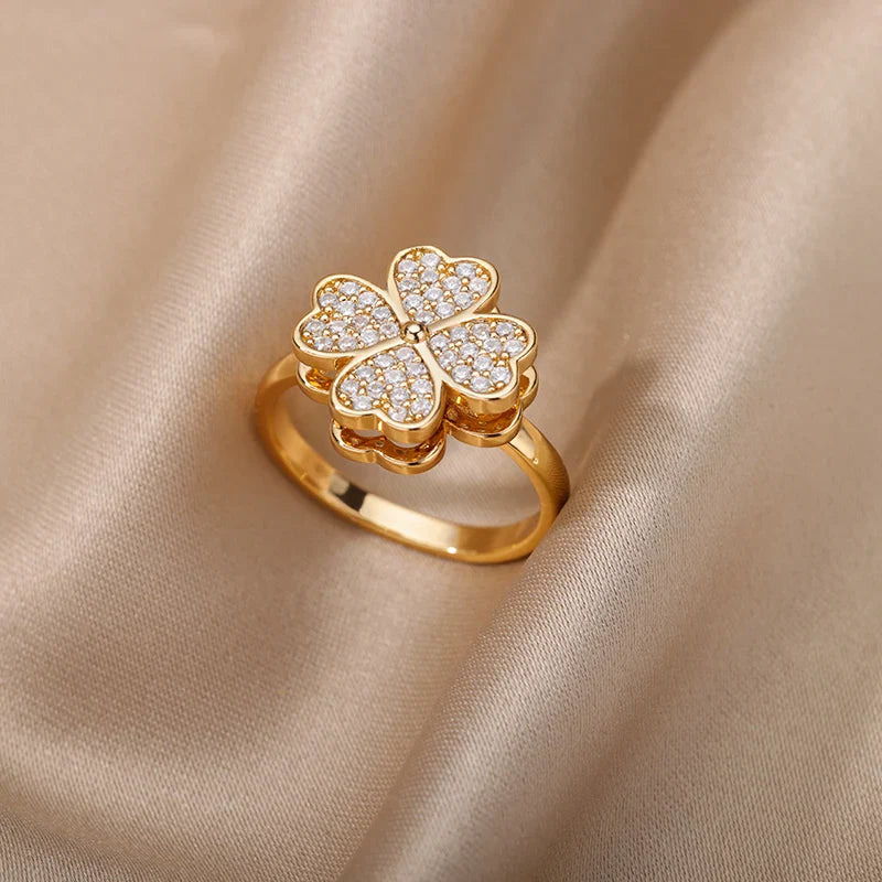 Anti-Stress Ring Spinning Ring 4-Leaf Clover gold