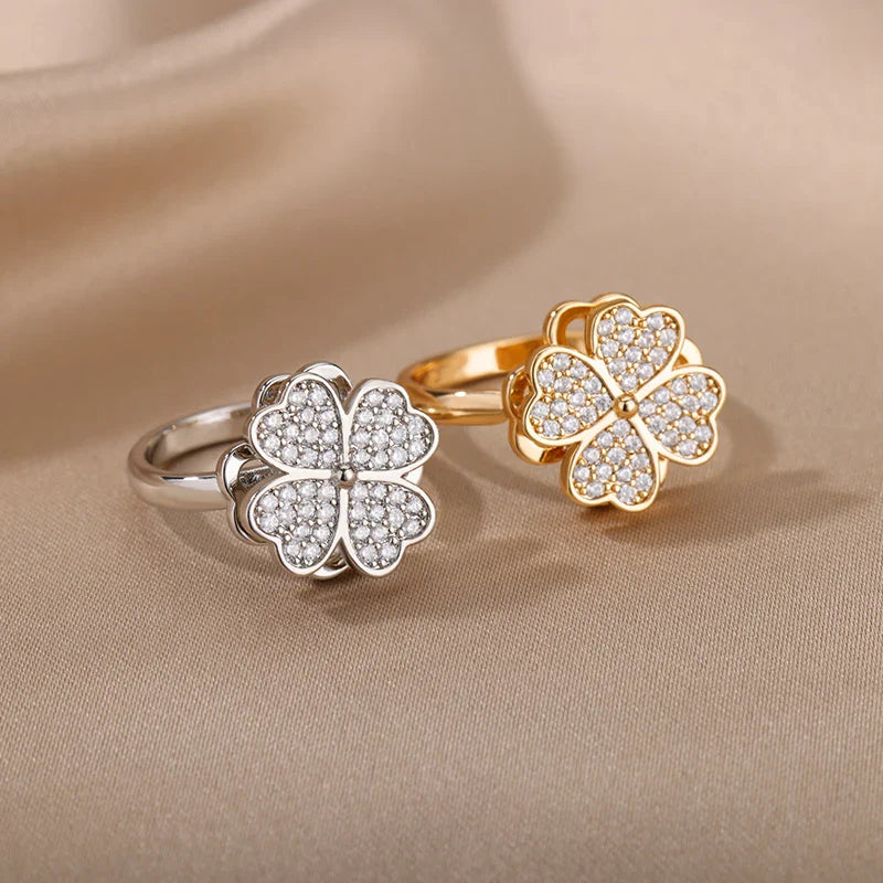 Anti-Stress Ring Spinning Ring 4-Leaf Clover silver