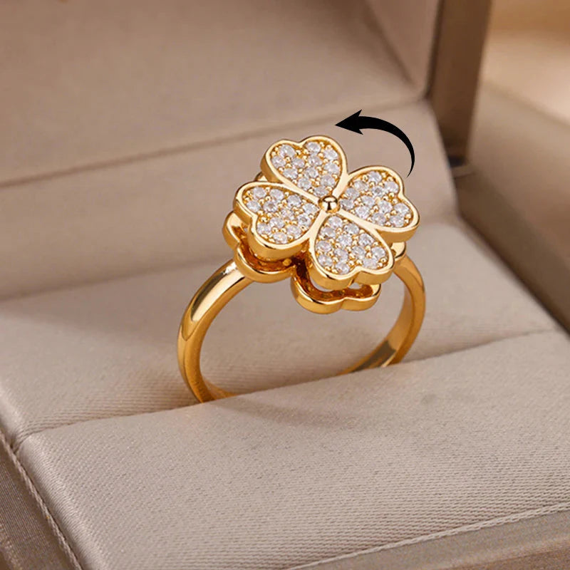 Anti-Stress Ring Spinning Ring 4-Leaf Clover gold