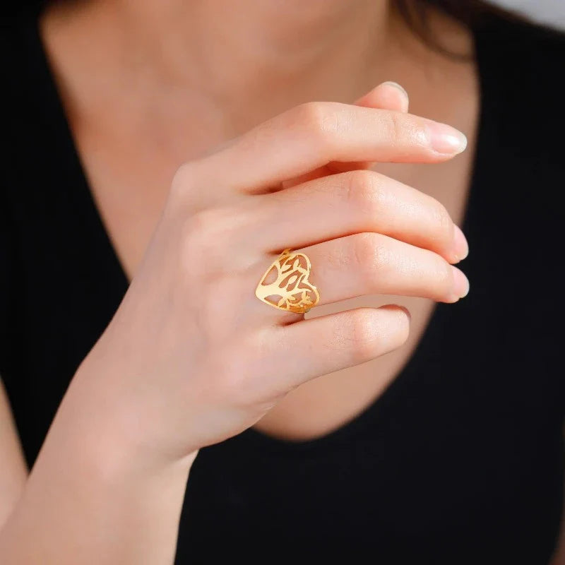 Tree of Life Ring for Women Heart Signet Ring gold