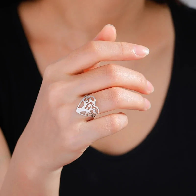 Tree of Life Ring for Women Heart Signet Ring silver