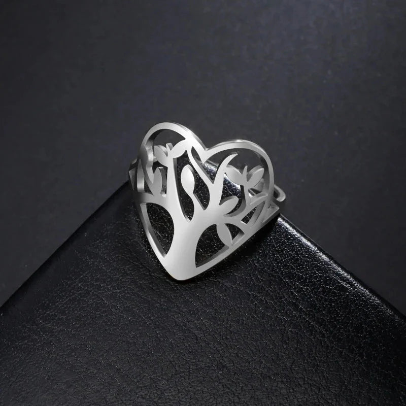Tree of Life Ring for Women Heart Ring silver