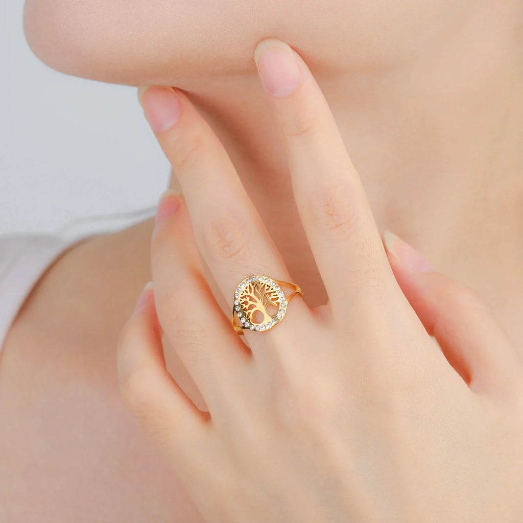 Women's Gold Zircon Tree of Life Ring