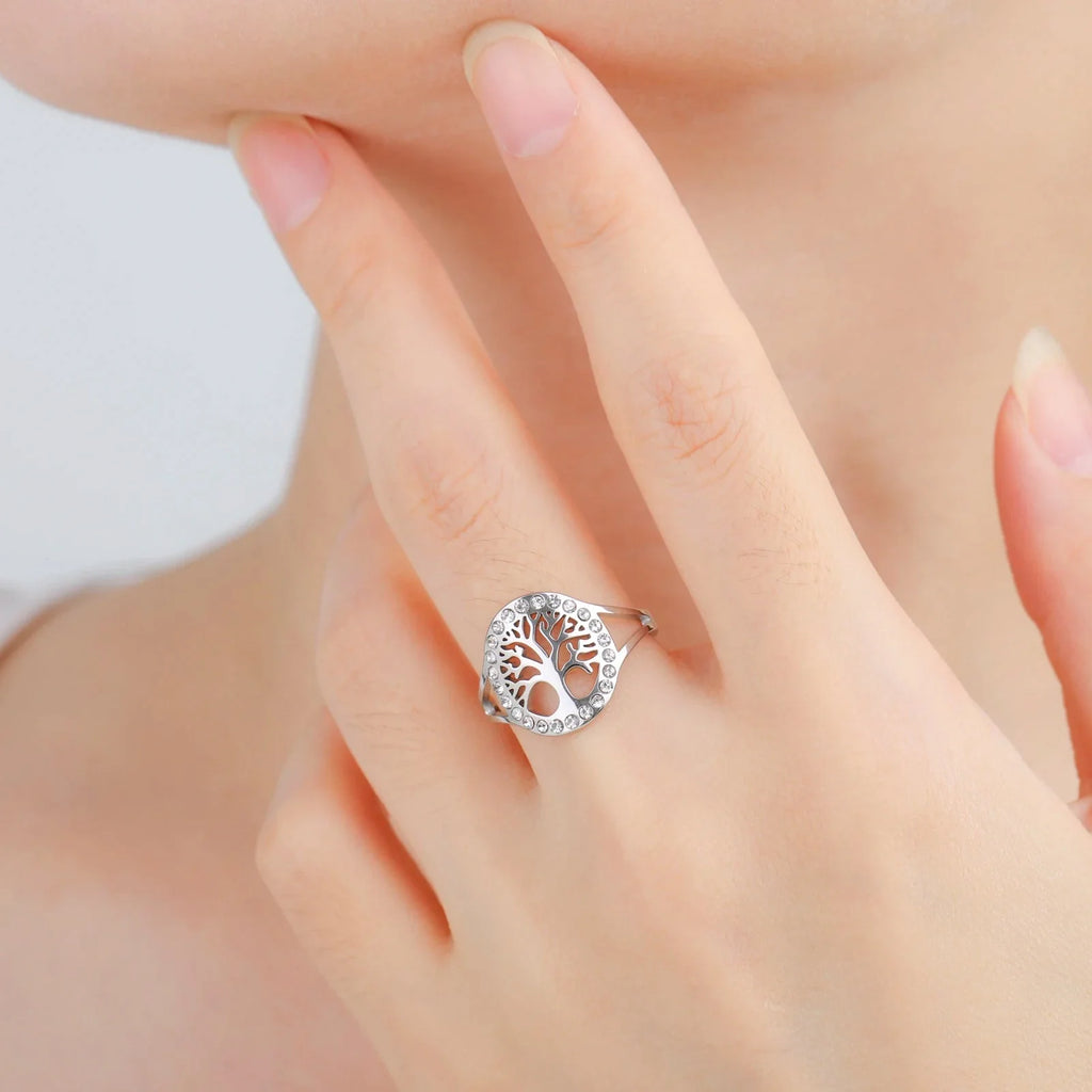 Women's Silver Zircon Tree of Life Ring