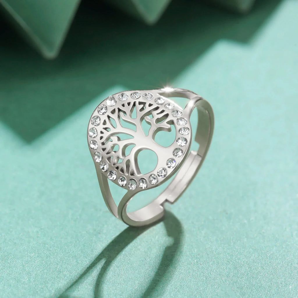 Women's Silver Zircon Tree of Life Ring