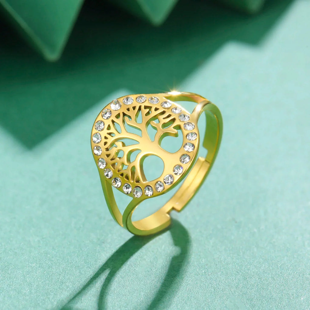 Women's Gold Zircon Tree of Life Ring