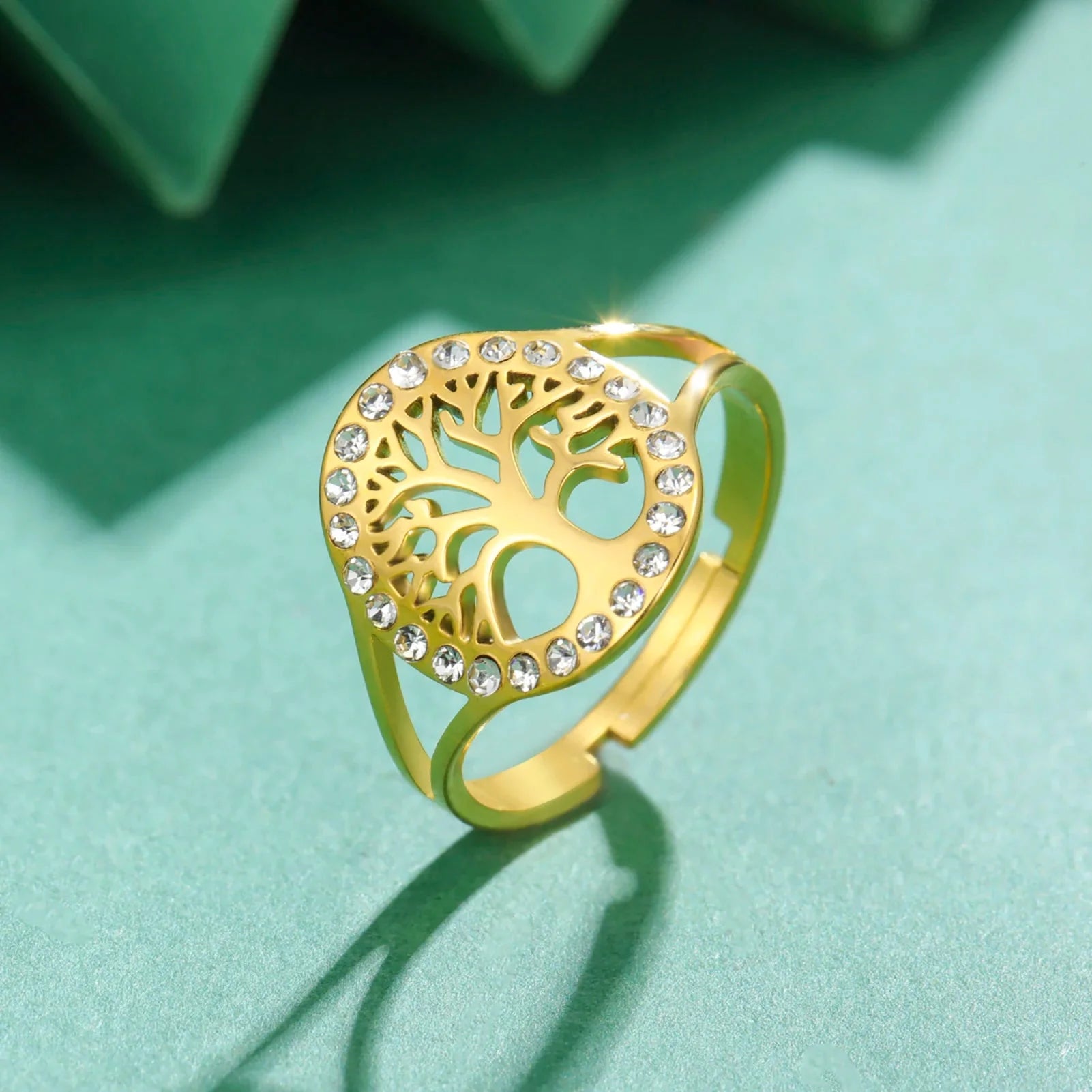 Women's Gold Zircon Tree of Life Ring