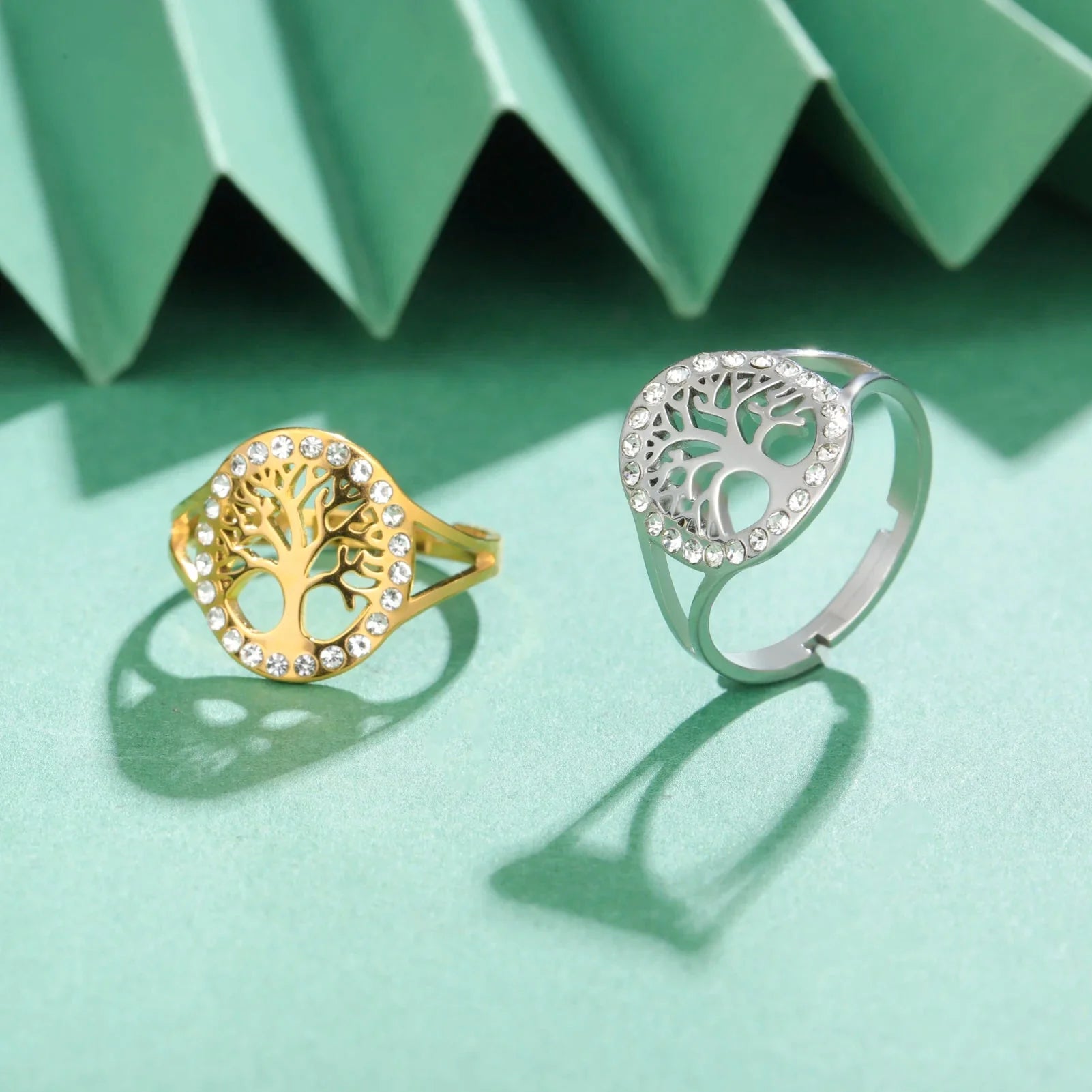 Women's Gold Zircon Tree of Life Ring