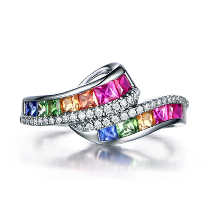Rainbow ring with rhinestones