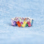 Geometric rainbow ring in silver