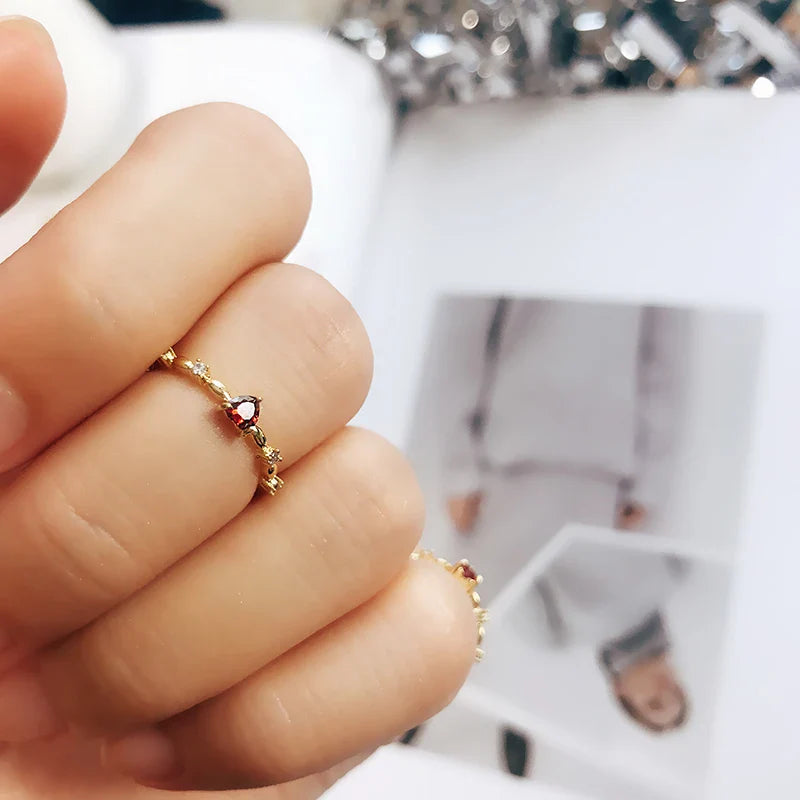 Ring with Red Heart and Zircon