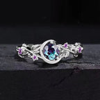 Ring with Silver Crescent Moon and Zircon