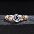 Ring with Gold Crescent Moon and Zircon