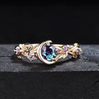 Ring with Gold Crescent Moon and Zircon