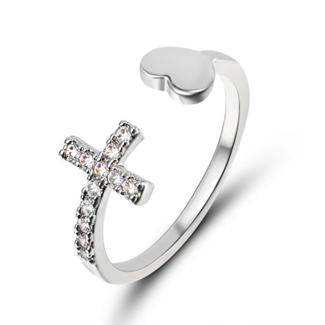 Ring with Cross for Women Gold & Silver Silver