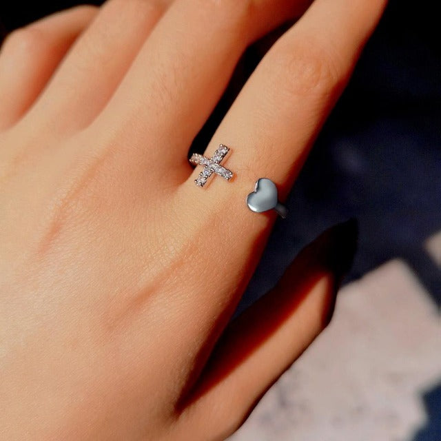 Ring with Cross for Women Gold & Silver