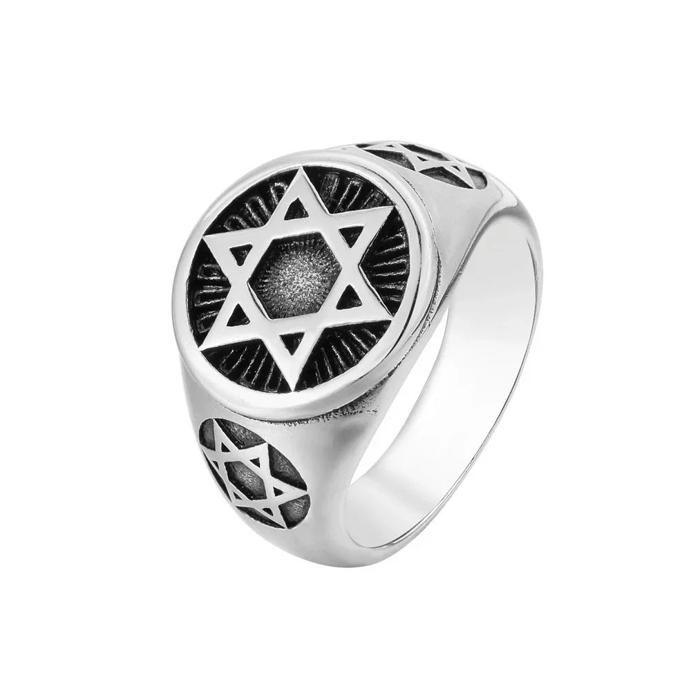 Ring with engraved Star of David symbols, a Jewish motif