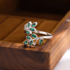 Ring with Autumn Green Leaves