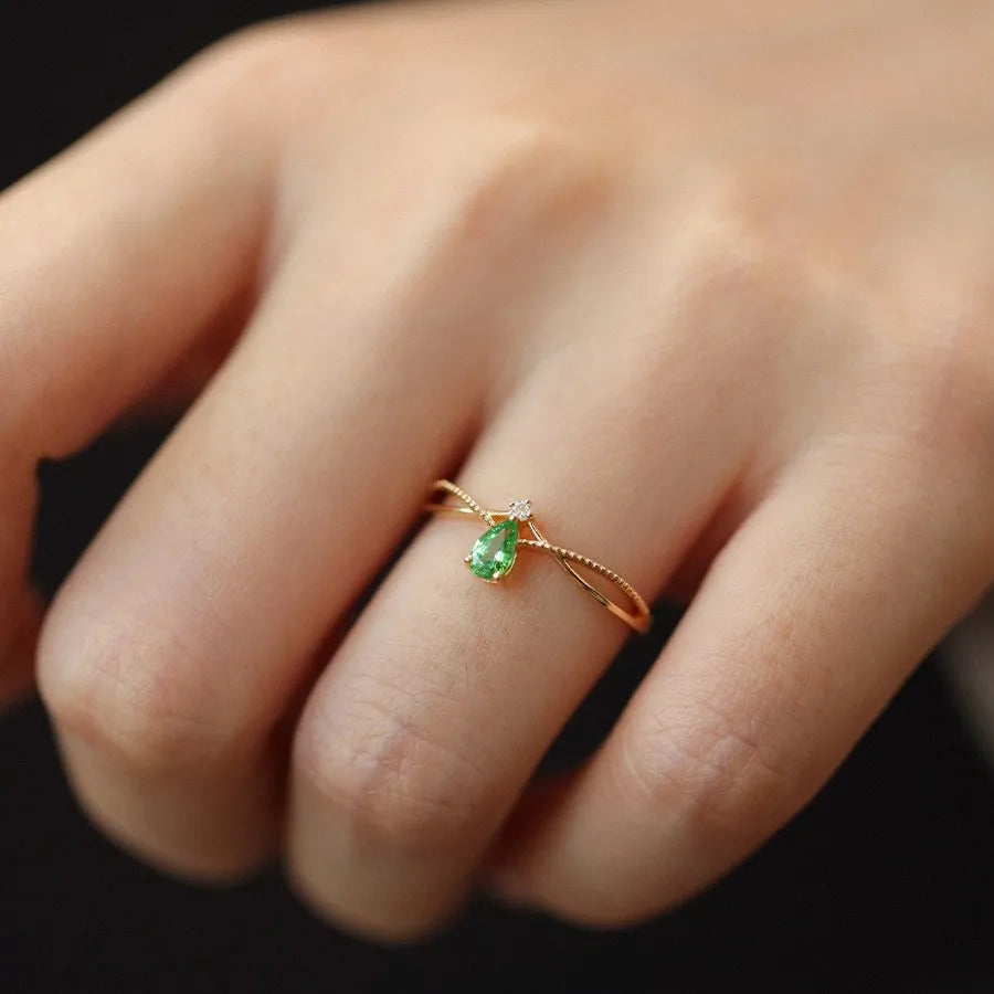 Ring with Water Drop Stone and Zircon