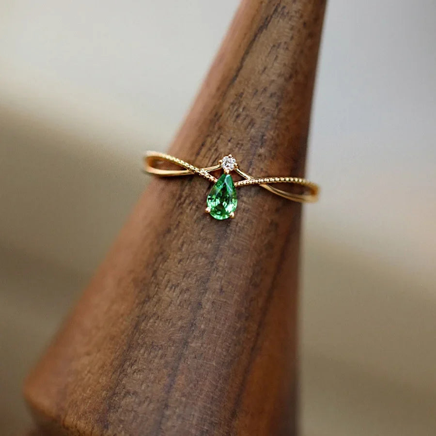 Ring with Water Drop Stone and Zircon