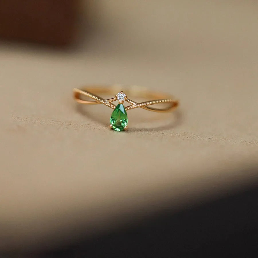 Ring with Water Drop Stone and Zircon