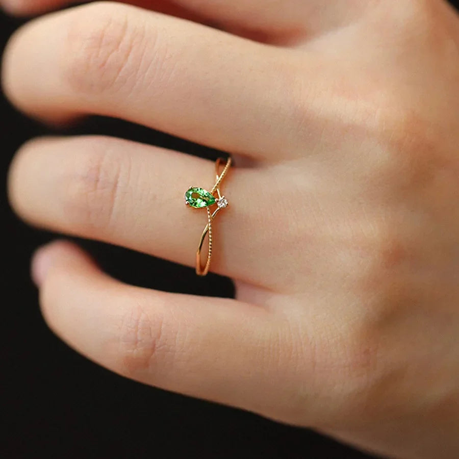 Ring with Water Drop Stone and Zircon