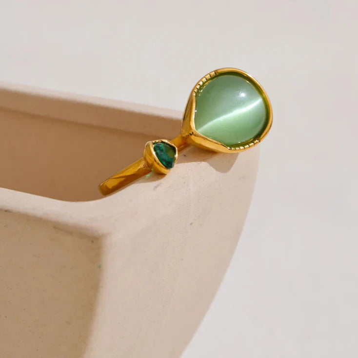 Ring with Natural Stone Water Drop and Zircon