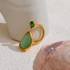 Ring with Natural Stone Water Drop and Zircon