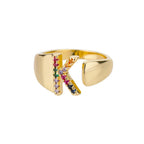 Wide Personalized Ring with Rainbow Initial k