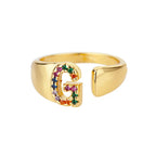 Wide Personalized Ring with Rainbow Initial g
