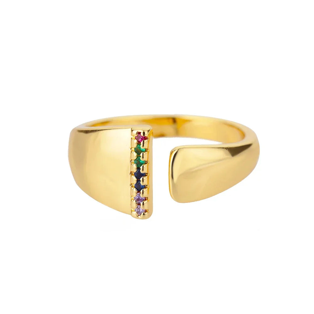 Wide Personalized Ring with Rainbow Initial i