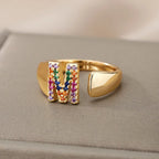 Wide Personalized Ring with Rainbow Initial m