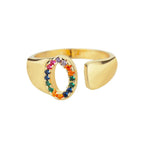Wide Personalized Ring with Rainbow Initial o