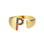 Wide Personalized Ring with Rainbow Initial p