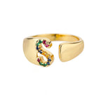 Wide Personalized Ring with Rainbow Initial s