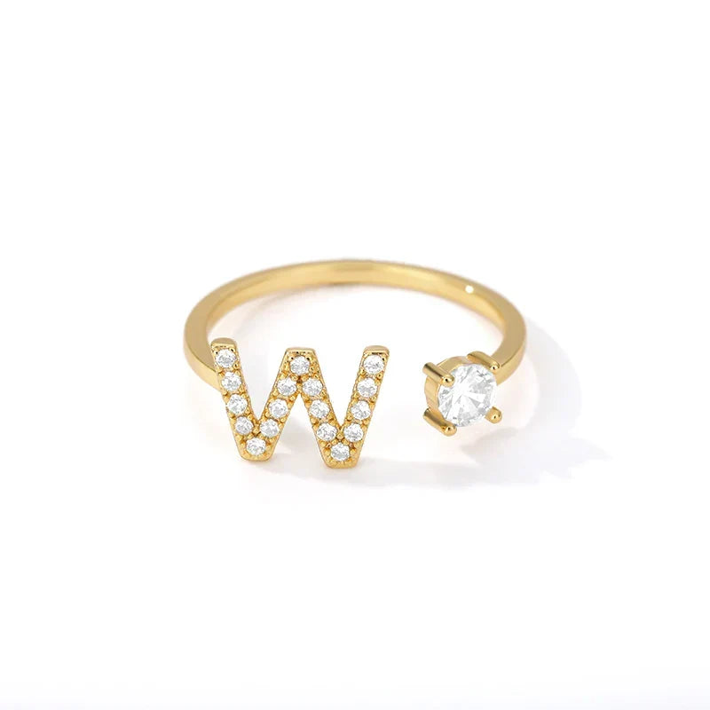 Women's rhinestone initial letter ring