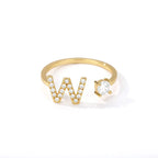 Women's rhinestone initial letter ring