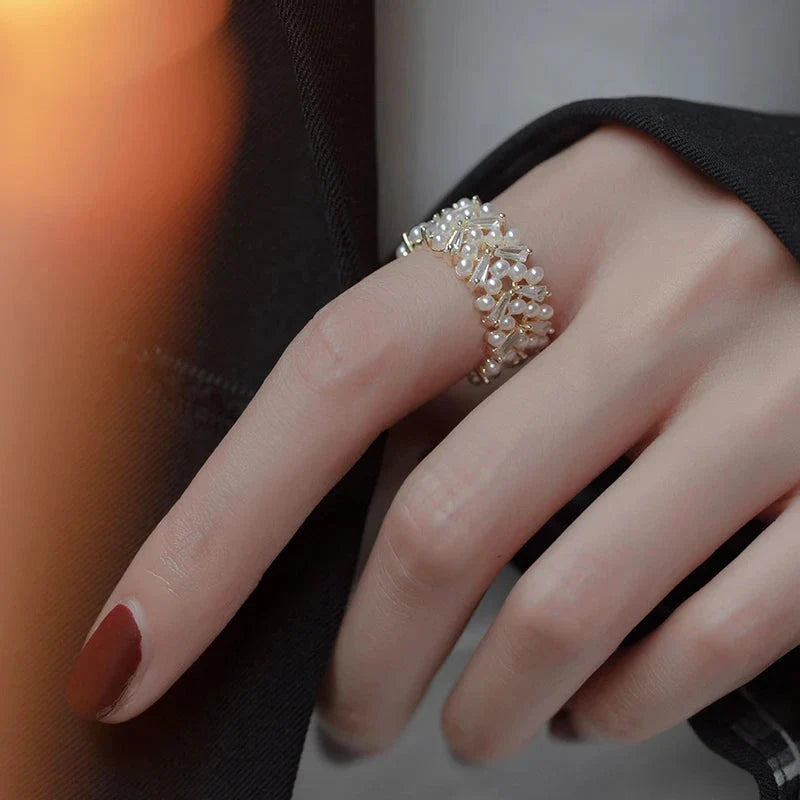 Ring with White Zircon Pearls