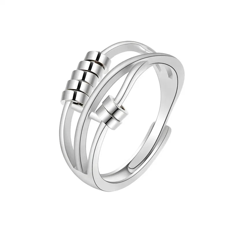 Ring with Rotating Beads against Anxiety for Women silver