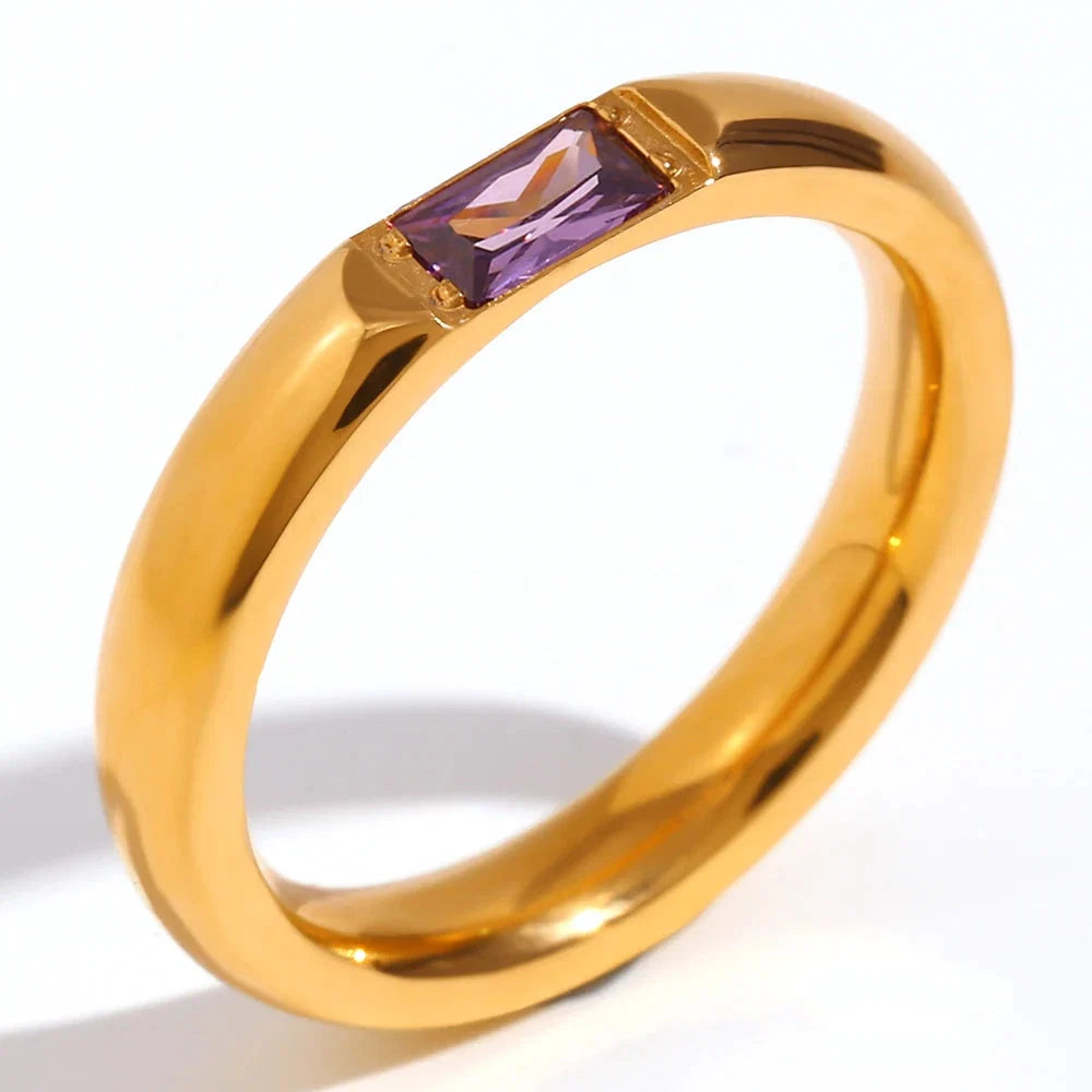 Birthstone ring with set stone for women February