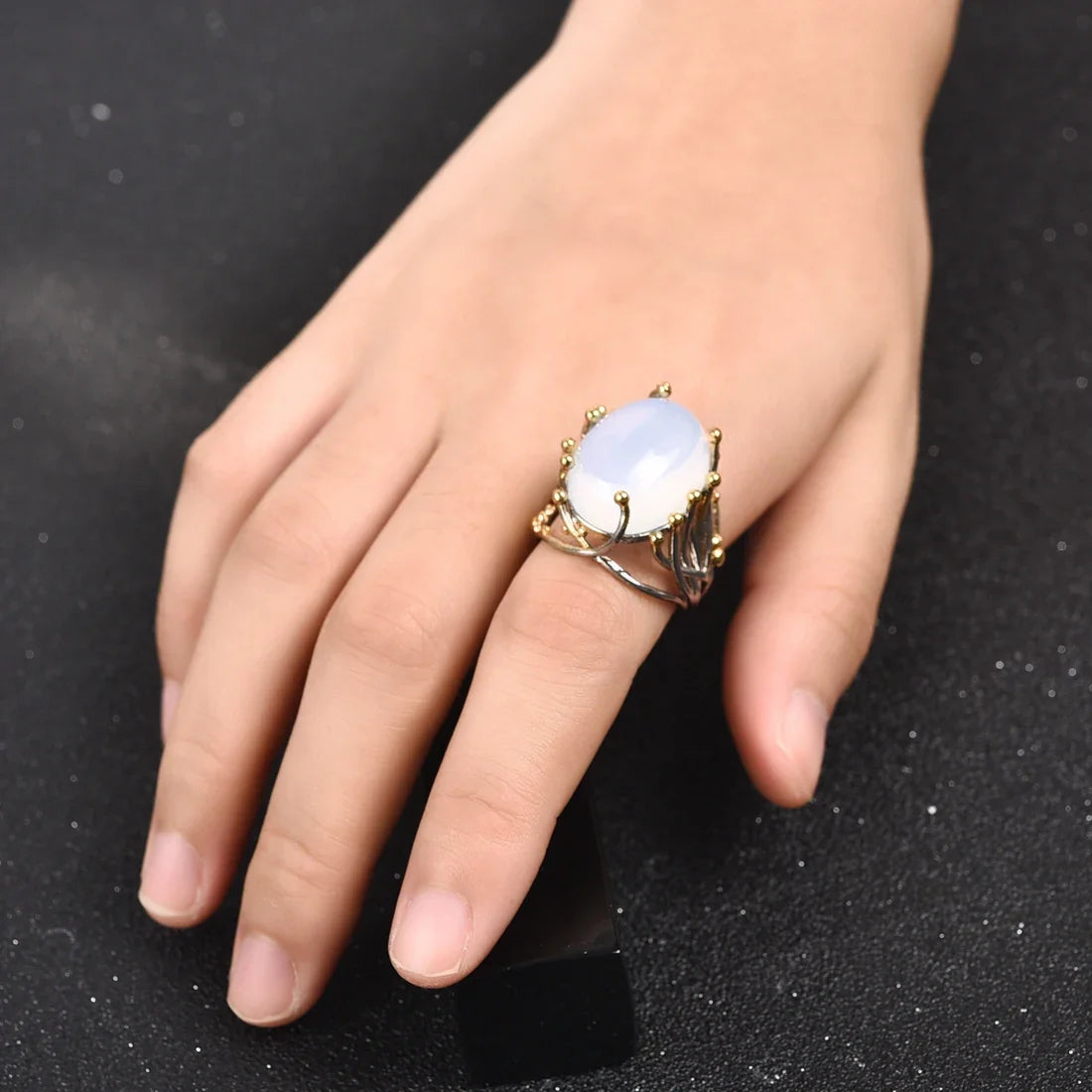 Ring with Natural Stone Moonstone