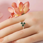 Ring with 3-Leaf Clover in Green Zircon