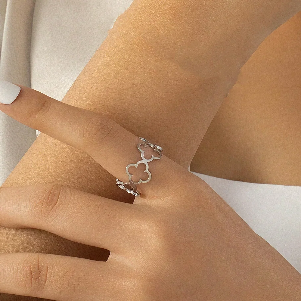 Ring with Four-Leaf Clover Lucky Charm silver