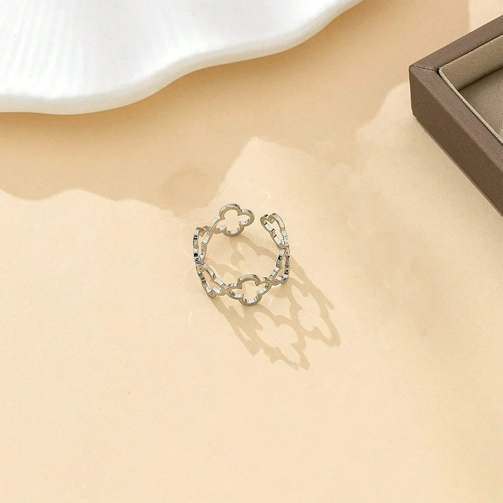 Ring with Four-Leaf Clover Lucky Charm silver
