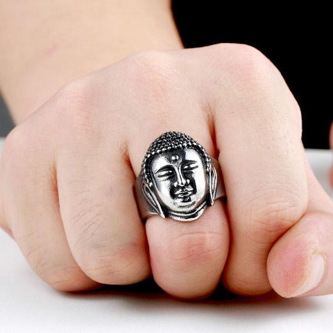 Silver Gold Buddha Ring