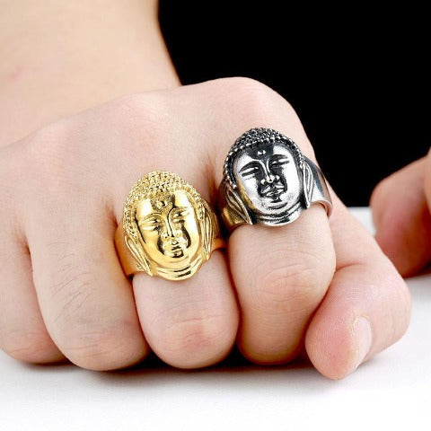 Silver Gold Buddha Ring