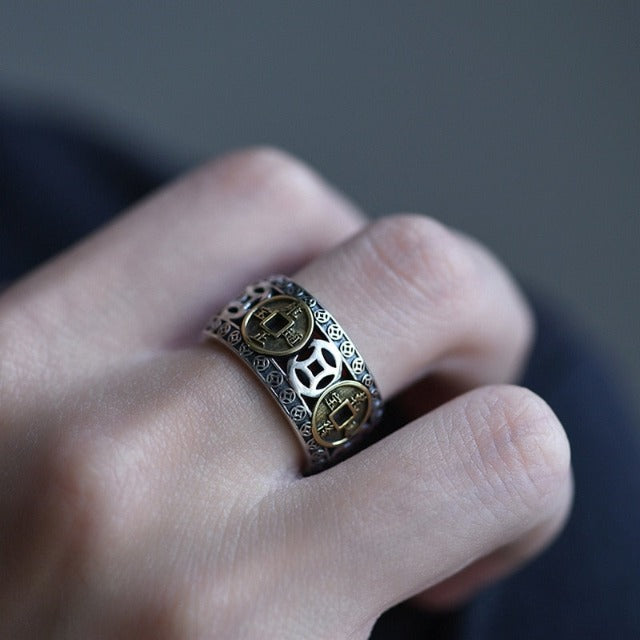 Tibetan Buddhist Ring Men Women Signet Ring Gold and Silver