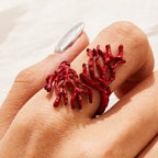 Red coral branch ring