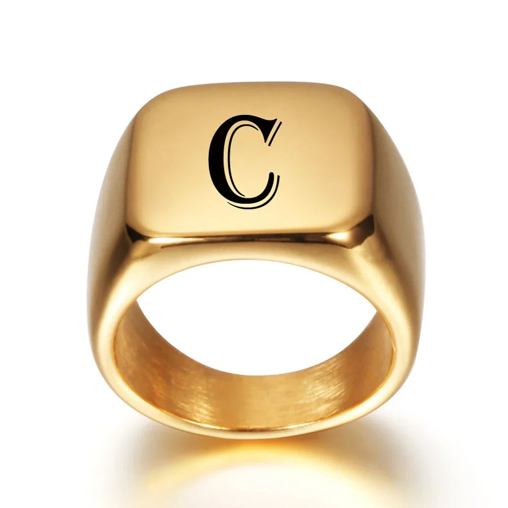 Wide men's ring personalized with initial c